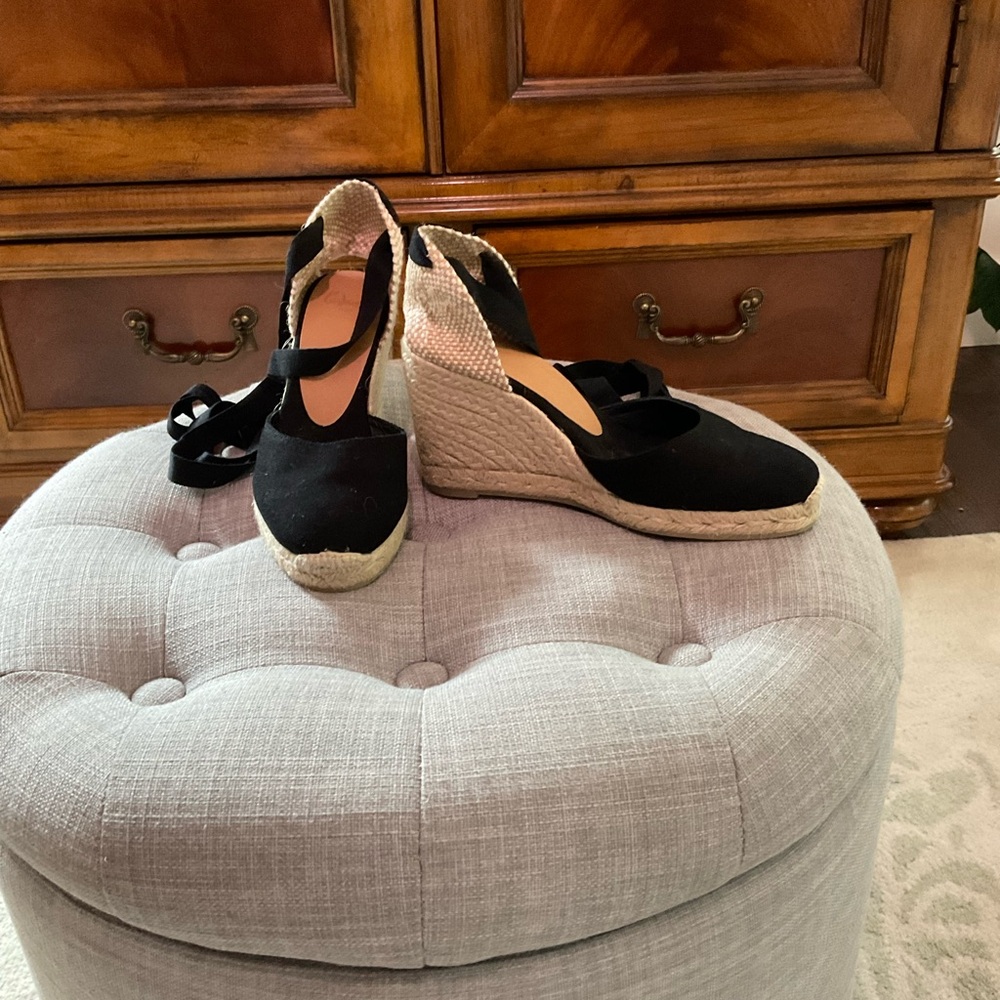 Castaner Black and Tan Espadrille Wedges